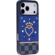 BloominBag Tıara Blue Crystal Heart iPhone 17 Pro Taşlı Telefon Kılıfı