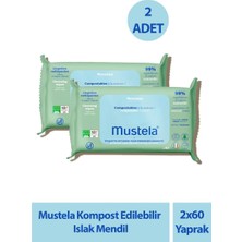 Mustela Kompost Edilebilir Islak Mendil 60 Yaprak 2'li