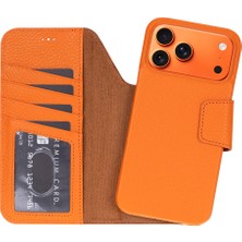 BloominBag Porta Burnt Amber Deri iPhone 17 Pro Max(6.9") Hakiki Deri Çıkarılabilir Cüzdanlı Telefon Kılıfı
