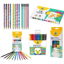 Adel Boya Seti 12 Li Kuru - Sulu - Pastel- Keçeli Boya - Kurşun Kalem Set