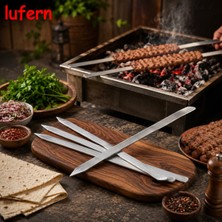 Lufern Özel Tasarım Profesyonel Adana Kebap Şişi 60 cm Geniş Yassı Metal Mangal Ekipmanı Urfa Izgara
