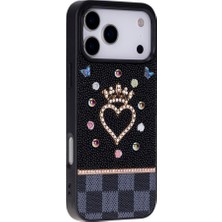 BloominBag Tıara Black Crystal Heart iPhone 17 Pro Taşlı Telefon Kılıfı