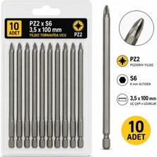 WPEC 10 Adet Pz2 x S6 3,5 x 100 mm Yıldız Tornavida Ucu Pozidriv Vidalama Ucu Uzun Tip