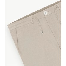 Altınyıldız Classics Erkek Bej Slim Fit Dar Kesim Beli Bağlamalı Yan Cep Gofre Desenli Pantolon
