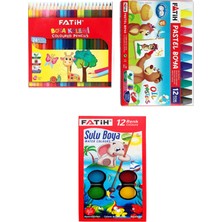 24'lü Kuru Boya + Fatih 12'li Sulu Boya + Fatih 12'li Pastel Boya / 48 Parça Set