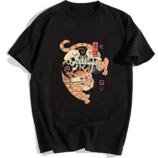 Touz Küt Küt Skeleton Cat Siyah Unisex Oversize T-Shirt