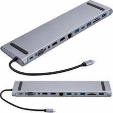 Qasul 12 In 1 Çoklayıcı USB Type C Hub 3.0 Adaptör 4K HDMI Uyumlu RJ45 Sd/tf VGA HDMI Pd MacBook