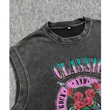 Touz Rock And Roll Kolsuz Atlet Bisiklet Yaka Yıkamalı Vintage Unisex Oversize T-Shirt