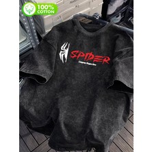 Touz Retro Spider Baskılı Unisex Yıkamalı Vintage Oversize T-Shirt