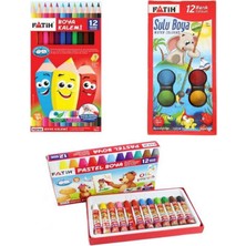 Fatih 12 Li Kuru Boya - 12 Li Sulu Boya - 12 Li Pastel Boya Toplam 36 Parça