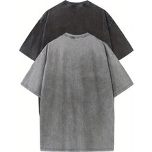 Touz 2 Li Basic Yıkamalı Vintage Unisex Oversize T-Shirt
