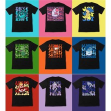 Touz Ters Yüz Karakterler Ön Arka Baskı Siyah Unisex T-Shirt