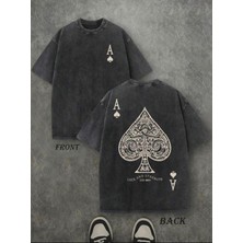 Touz Maça Ası Baskılı Yıkamalı Vintage Unisex Oversize T-Shirt