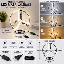 Sakin Enerji Modern Tasarım LED Masa Lambası 3 Renk Işık (3200K-4000K-6500K) 2 Metre Anahtarlı Kablolu Dekoratif Abajur