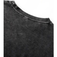 Touz Yıkamalı Vintage T-Shirt Kadın Antrasit Oversize Kısa Kol