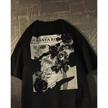 Touz Yıkamalı Streetwear Rose Baskılı Unisex Oversize Vintage T-Shirt