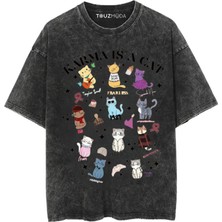 Touz Karma Is Cat Baskılı Unisex Oversize  T-Shirt