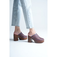 Analin Shoes Kadın Hakiki Deri Platform Topuklu Örgülü Terlik