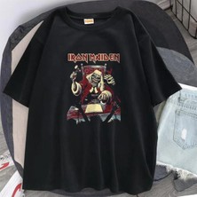 Touz Eysa Rock Serisi Iron Maiden Skull Siyah Unisex Oversize T-Shirt