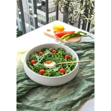 Qualitev 1 Adet Seramik Beyaz Salata Kasesi 24 cm Bombeli Salata Tabağı 24X6 cm