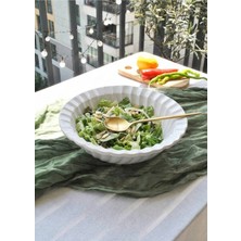 Qualitev 1 Adet Seramik Istiridye Desenli Beyaz Salata Kasesi 27 cm Büyük Salata Tabağı
