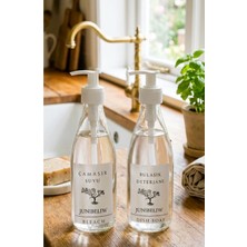 JUNIBELIW 2li Set Beyaz Boş Şeffaf Cam Şişe Bulaşık Deterjanlık Çamaşır Suyu 2X330ML