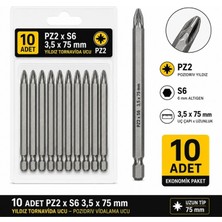 WPEC 10 Adet Pz2 x S6 3,5 x 75 mm Yıldız Tornavida Ucu Pozidriv Vidalama Ucu Uzun Tip