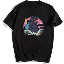 Touz Hokusai Godzilla Siyah Unisex Oversize T-Shirt