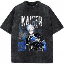 Touz Bluelock Kaiser Baskılı Unisex Yıkamalı Vintage Oversize T-Shirt