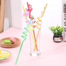 Aesco 5 Parça Renkli Pipet Seti - Emojili Spiral Kokteyl- Çocuk Pipeti Temizleme Fırçalı