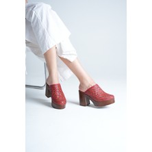Analin Shoes Kadın Hakiki Deri Platform Topuklu Örgülü Terlik