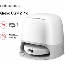 Roborock Qrevo Curv 2 Pro Akıllı Robot Süpürge 25000 Pa Güçlü Emiş Otomatik Toz Boşaltma Akıllı Paspaslama Haritalama Wifi Kontrol Beyaz