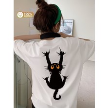 Touz Crazy Cat Baskılı Unisex Oversize T-Shirt