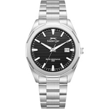 Slazenger Erkek Kol Saati Gümüş Metal Kordon Siyah Kadran 40MM Quartz Mekanizma Mineral Cam 10 Atm Su Geçirmez