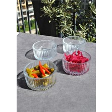 Qualitev 4 Adet Cam Kase Çizgili Kahvaltılık Meze Kasesi Çerezlik Şekerlik 10 cm