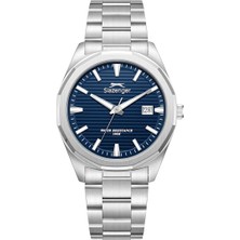 Slazenger Erkek Kol Saati Gümüş Çelik Kordon Beyaz Detaylı Lacivert Kadran 40MM 10 Atm Su Geçirmez Paslanmaz Çelik