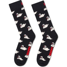 Happy Socks Kadın Siyah Kuğu Desenli Pamuklu Çorap P003175