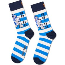 Happy Socks Erkek Mavi Star Wars R2-D2 Desenli Pamuklu Çorap P005726