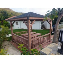 Şen Mobilya Maun Renk Ahşap Pergola Maun Renk Kafe ve Restoran Için Emprenyeli Çam Ağacından 9 M² 300X300 cm