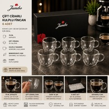 6 Adet Jumbo Çift Cidarlı Kulplu Fincan Seti – 75 ml Borosilikat Cam