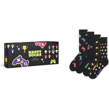 Happy Socks Erkek Siyah Oyuncu Temalı Pamuklu 4’lü Çorap Seti P003368