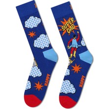 Happy Socks Erkek Mavi Baba Temalı Pamuklu Çorap P003788