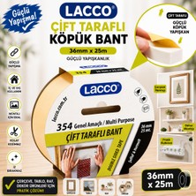 Danacı Kırtasiye Lacco Çift Taraflı Köpük Bant 36 mm x 25 M Güçlü Yapışkanlı Montaj Bandı Çok Amaçlı Beyaz 1 Adet