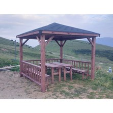 Şen Mobilya 270X270 cm Taban Ahşap Gölgelik Doğal Ahşap Görünümü Kafe ve Restoran Için Emprenyeli Çam Ağacından 9 M² 300X300 cm