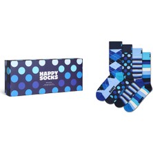 Happy Socks Erkek Lacivert Desenli Pamuklu 4'lü Çorap Seti P003447