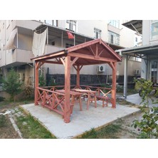 Şen Mobilya Maun Renk Ahşap Pergola Maun Renk Müstakil Ev Bahçesi Için Emprenyeli Çam Ağacından 9 M² 300X300 cm