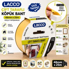 Danacı Kırtasiye Lacco Çift Taraflı Köpük Bant 48 mm x 25 M Güçlü Yapışkanlı Montaj Bandı Çok Amaçlı Beyaz 1 Adet