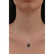 Söğütlü Silver 925 Ayar Gümüş Katmerli Kara Gül Modeli Nostaljik Kolye Otantik SGTL13432GUMUS