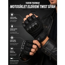 Motokit Twist Siyah / Yarım Parmak - Kaymaz Avuç İçi Özellikli Erkek Motosiklet Eldiveni XL