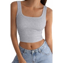 Öz Pamuk Kaşkorse Crop Askılı Kare Yaka Bluz Atlet